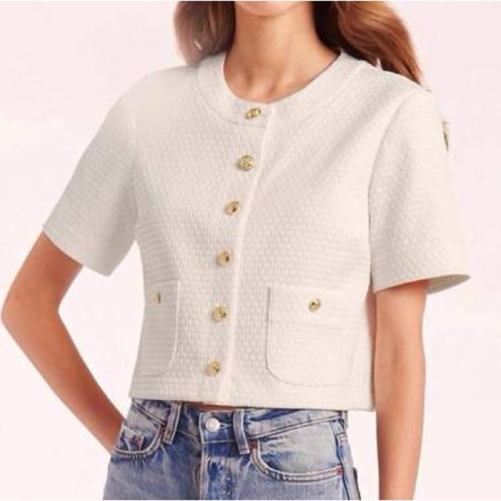 Amanda Uprichard Cream Boxy Crop Button Down Shirt